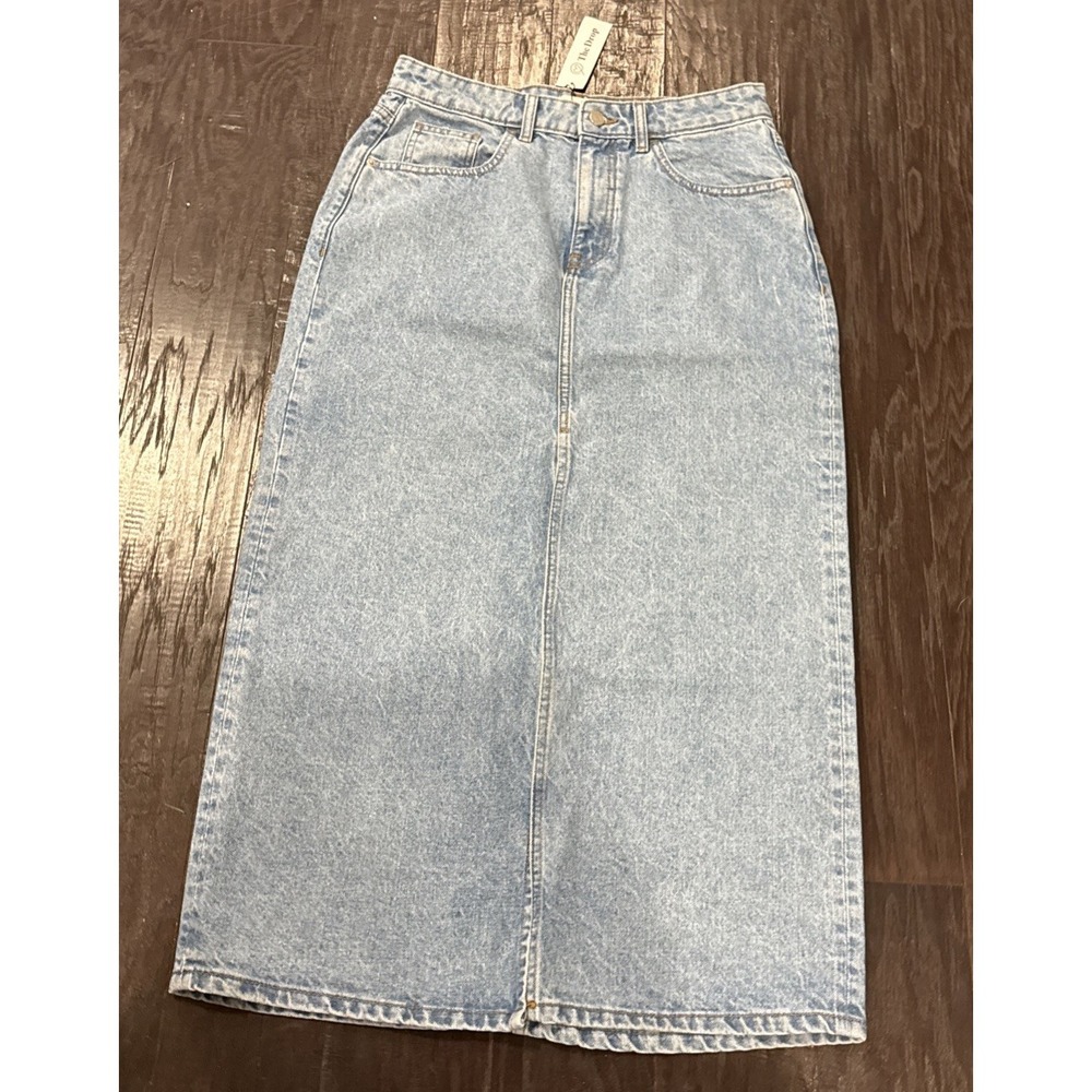 The Drop Dixon Womens Size Medium Indigo Denim Jean Skirt Front Slit Preppy NEW